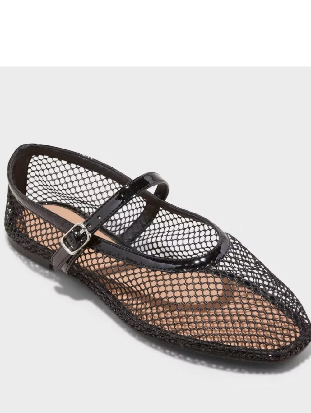  A New Day Issa Mesh Mary Jane ballet flats in black.